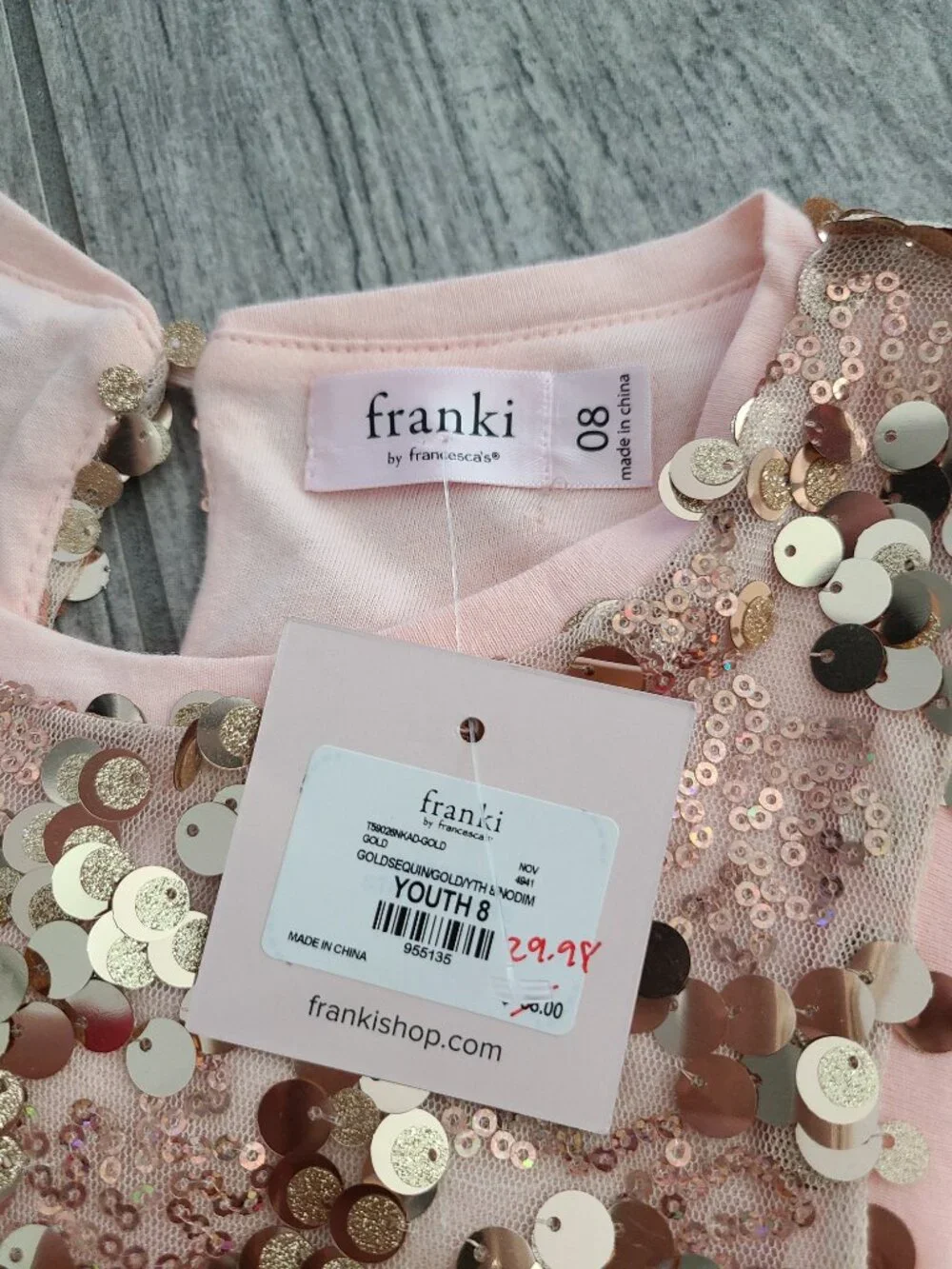 Franki by Francesca’s Sequin Dress Pink Gold Youth Girls Size 8 NWT